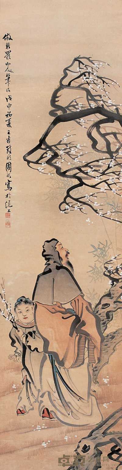 周彬 赏梅图 立轴 173×45.5cm